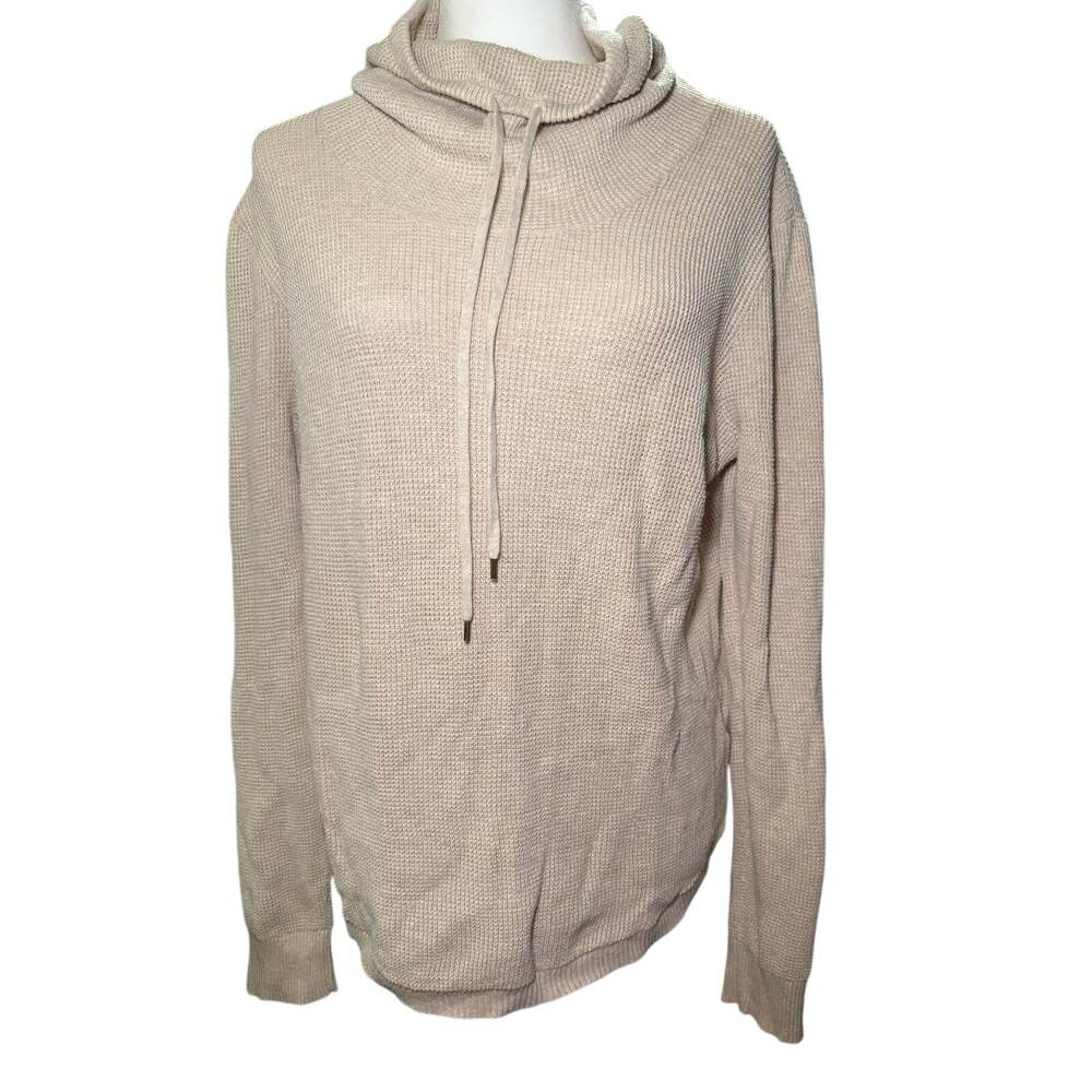 Lauren Ralph Lauren Cotton Knit Cowl Neck Drawstring Sweater, Beige, Large